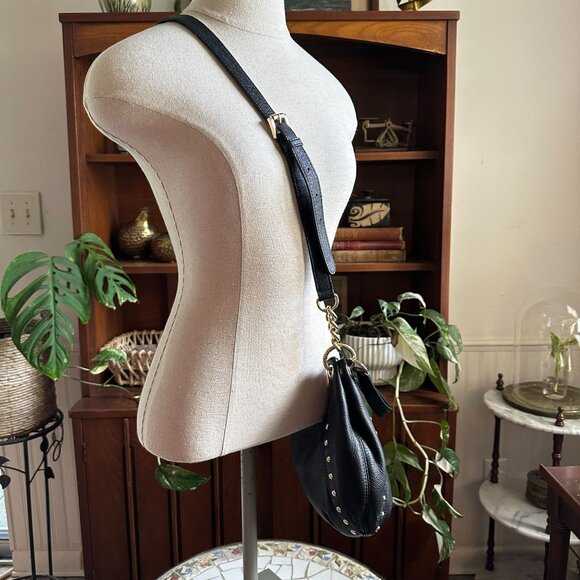 Michael Kors Black Pebbled Leather Studded Shoulder Bag 38H4YMDL2L Gold Hardware - Picture 12 of 15